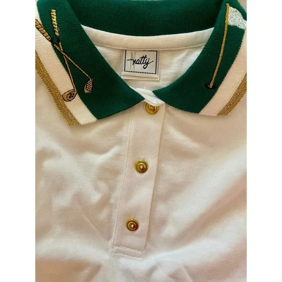 NWT Natty Golf white Polo Shirt sparkly embellished accents Women's Small - Picture 2 of 7